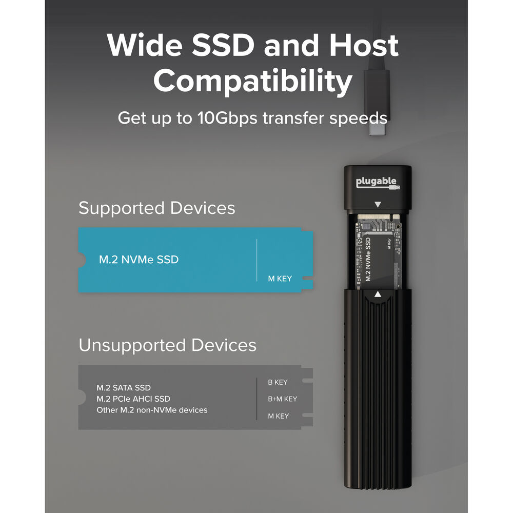 Plugable USB-A and C 3.2 Gen 2 M.2 NVMe Tool-Free Enclosure