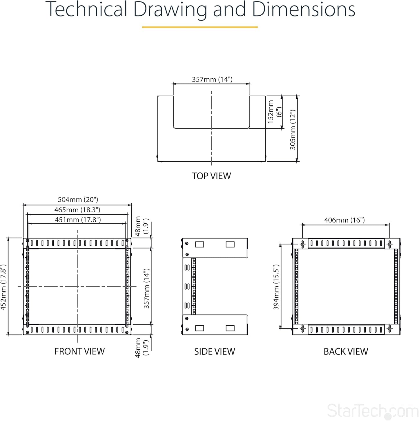 2-Post 8U Heavy-Duty Wall-Mount Network Rack